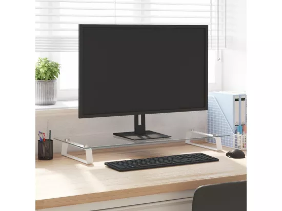 Support de moniteur blanc 80x35x8 cm verre trempé et métal