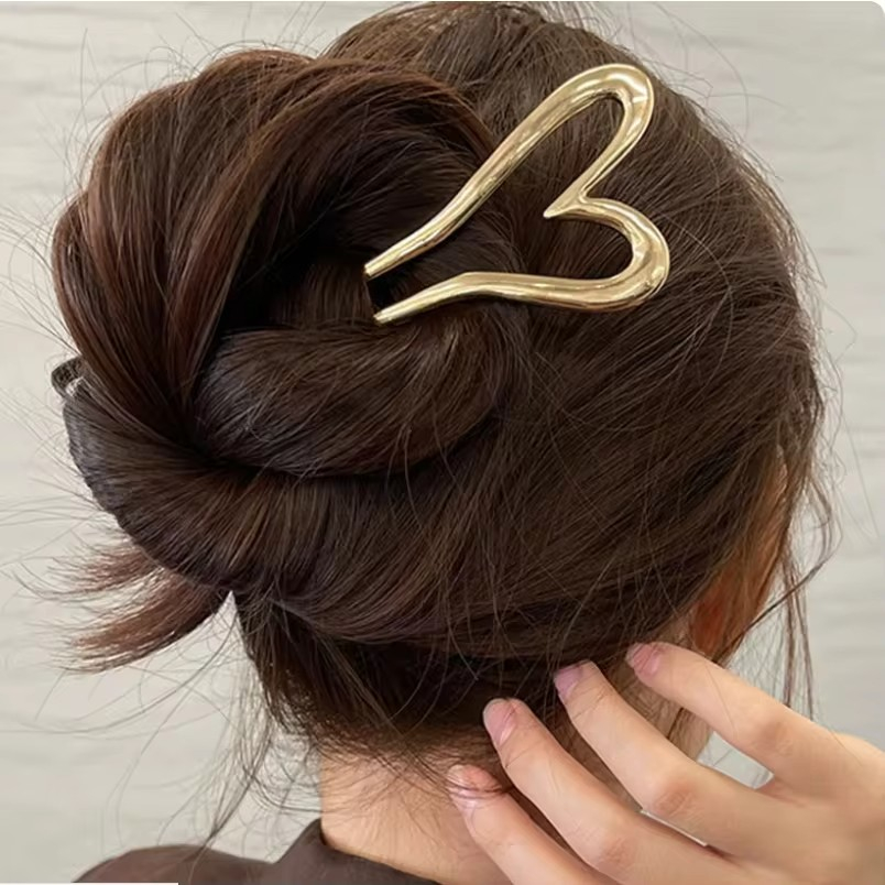 (13cm) Haarnadel Metall French Twist Haargabel Dutt Haarschmuck Accessoire Herz - Gold