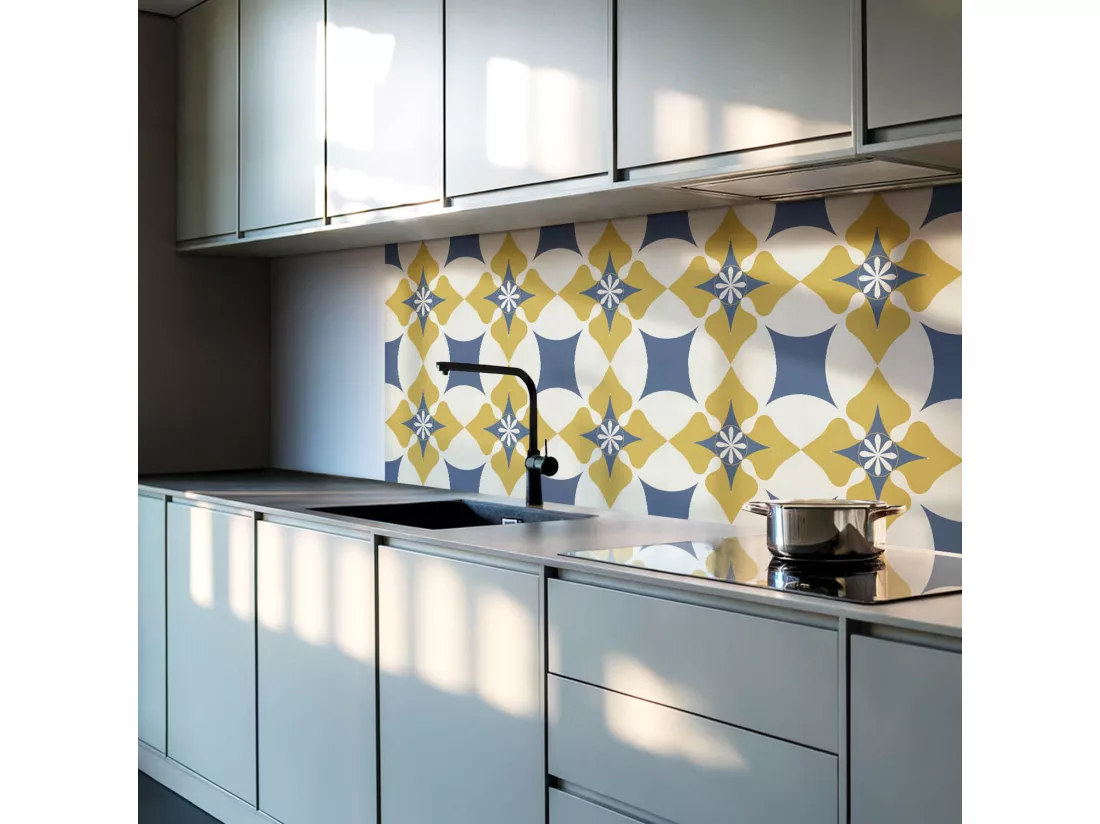 Carreaux autocollants PVC, Carrelage PVC adhésif - 9x30x30 - Motif floral avec symétrie