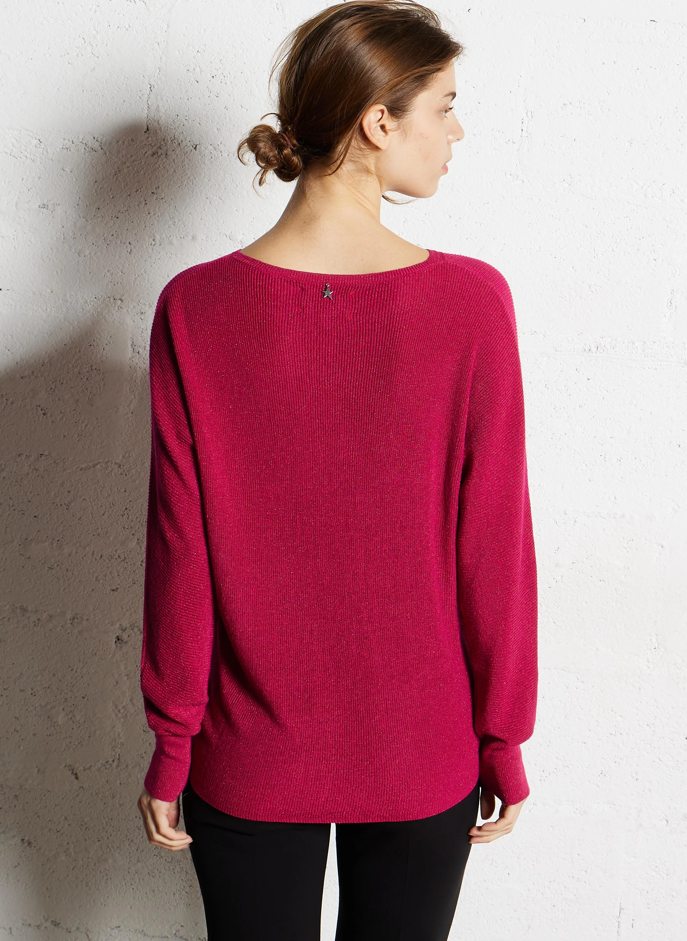 MACARENY - Pull droit col bateau en maille lurex | Rouge