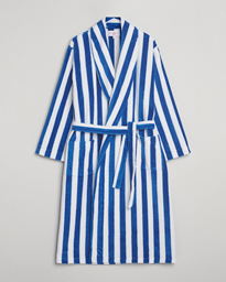 Derek Rose Striped Cotton Velour Gown Blue/White