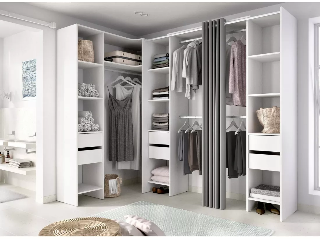 Grande Garde-robe Dharma, Meubles de chambre, Penderie de plain-pied, Placard à vêtements, 234x141 h205 cm, Blanc