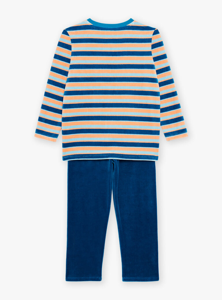 Ensemble pyjama bleu foncé en velours à rayures avec tigre