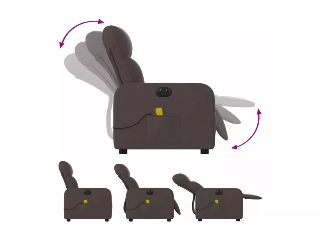 Fauteuil massant inclinable électrique Marron foncé Tissu