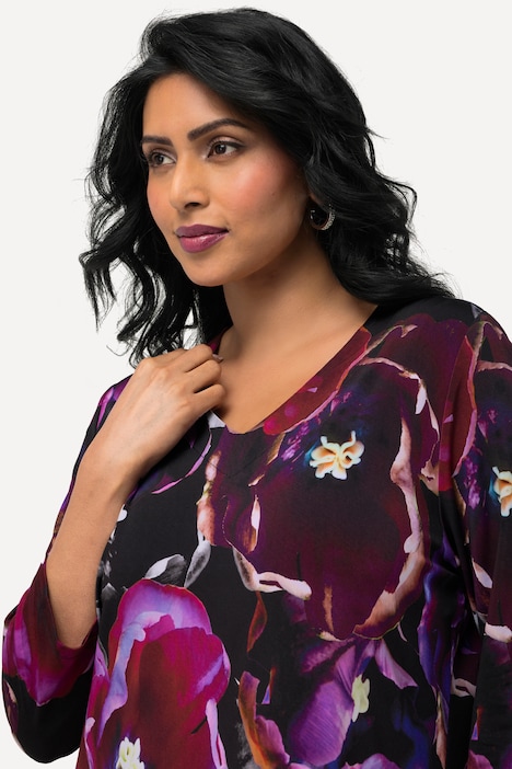 Slinkyshirt, Tulpen, V-Ausschnitt, 3/4-Arm