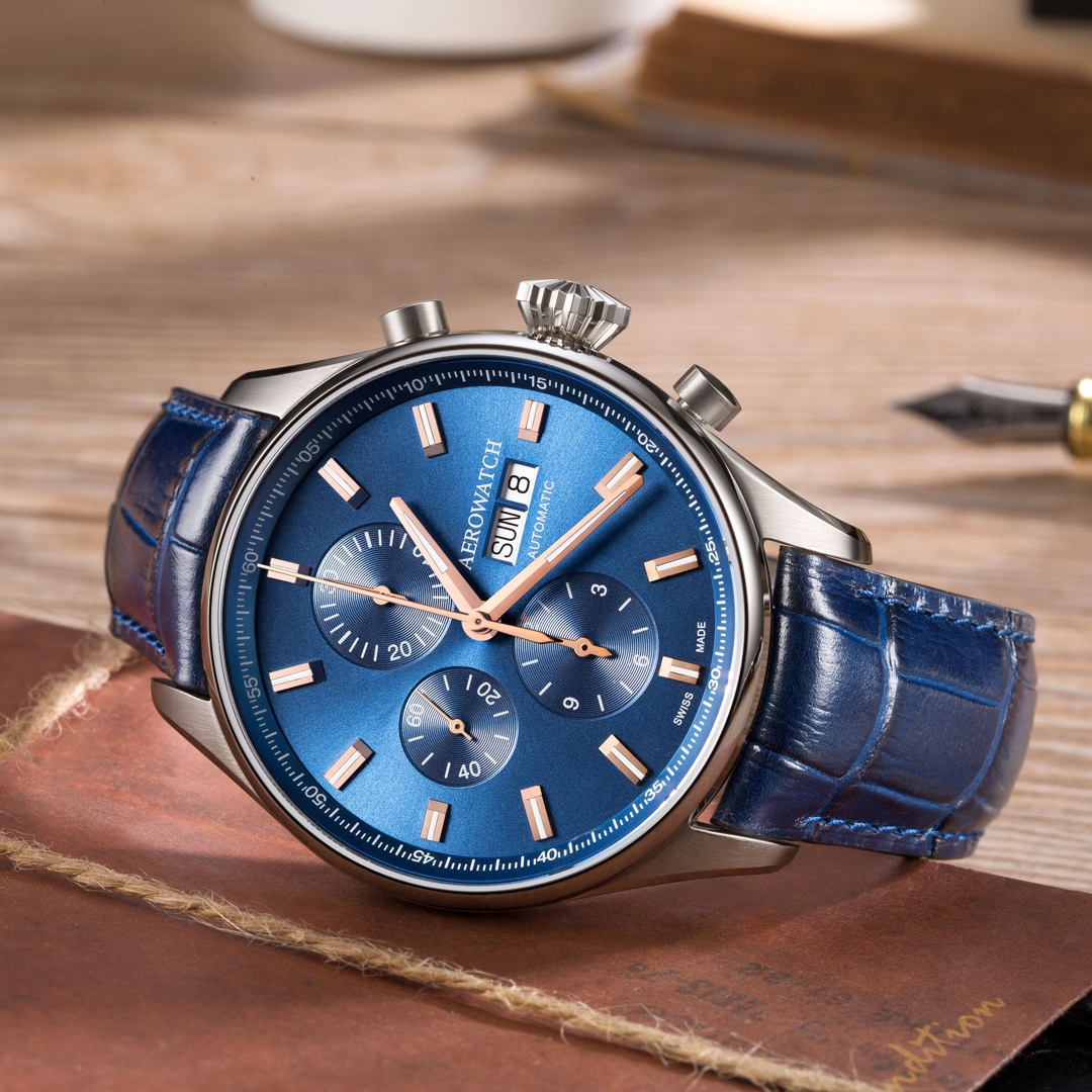 Aerowatch Les Grandes Classiques Automatic Chrono Day-Date Silbrig