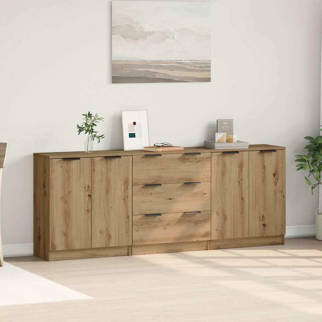 vidaXL Sideboards 3 STK. Artisan-Eiche 60x30x70 cm Holzwerkstoff, Buffetschrank, Küchenschrank, Wohnzimmerschrank, Schrank, Flurschrank
