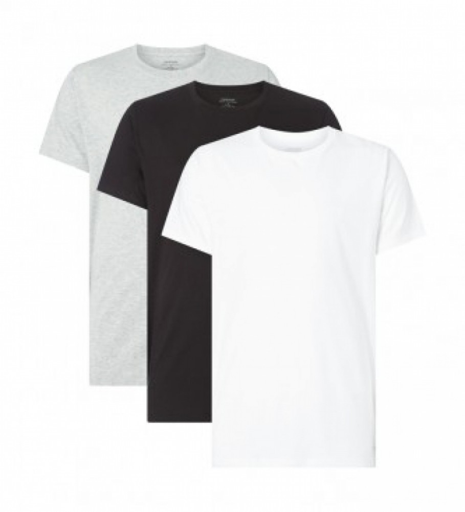 Conjunto de 3 camisetas Calvin Klein Cotton Classics nas cores branca, preta e cinza.