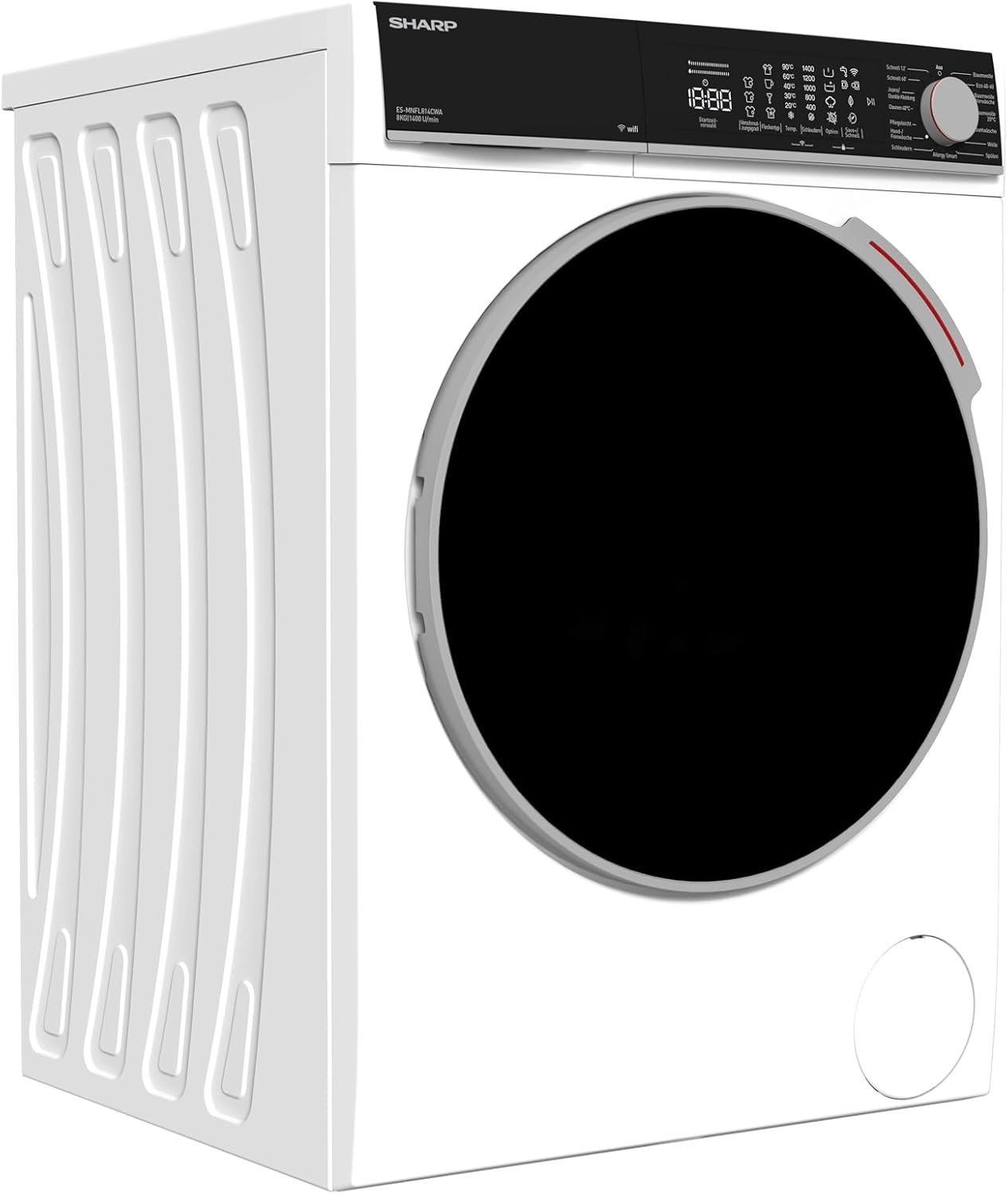 SHARP ES-MNFL814CWA-DE Waschmaschine Frontlader | 8 kg | Energieeffizienzklasse A | 1400 U/min | Inverter Motor | AquaStop | Microfiber-Filter | WiFi-Steuerung | Dampf-Funktion | LED-Display