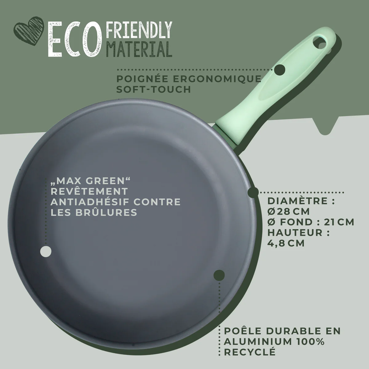 Lot de 2 poêles à frire de 24 cm et 28 cm en aluminium recyclé Ecoluti