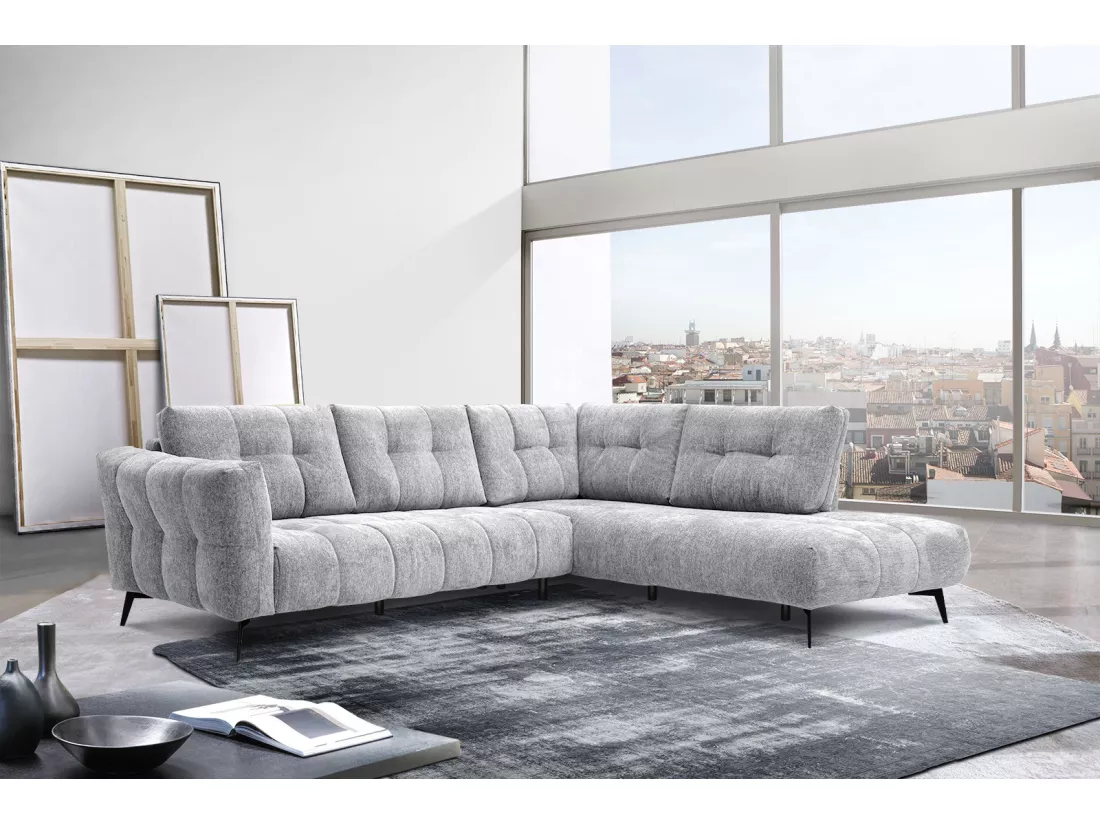 Canapé d'angle droit 5 places tissu gris clair