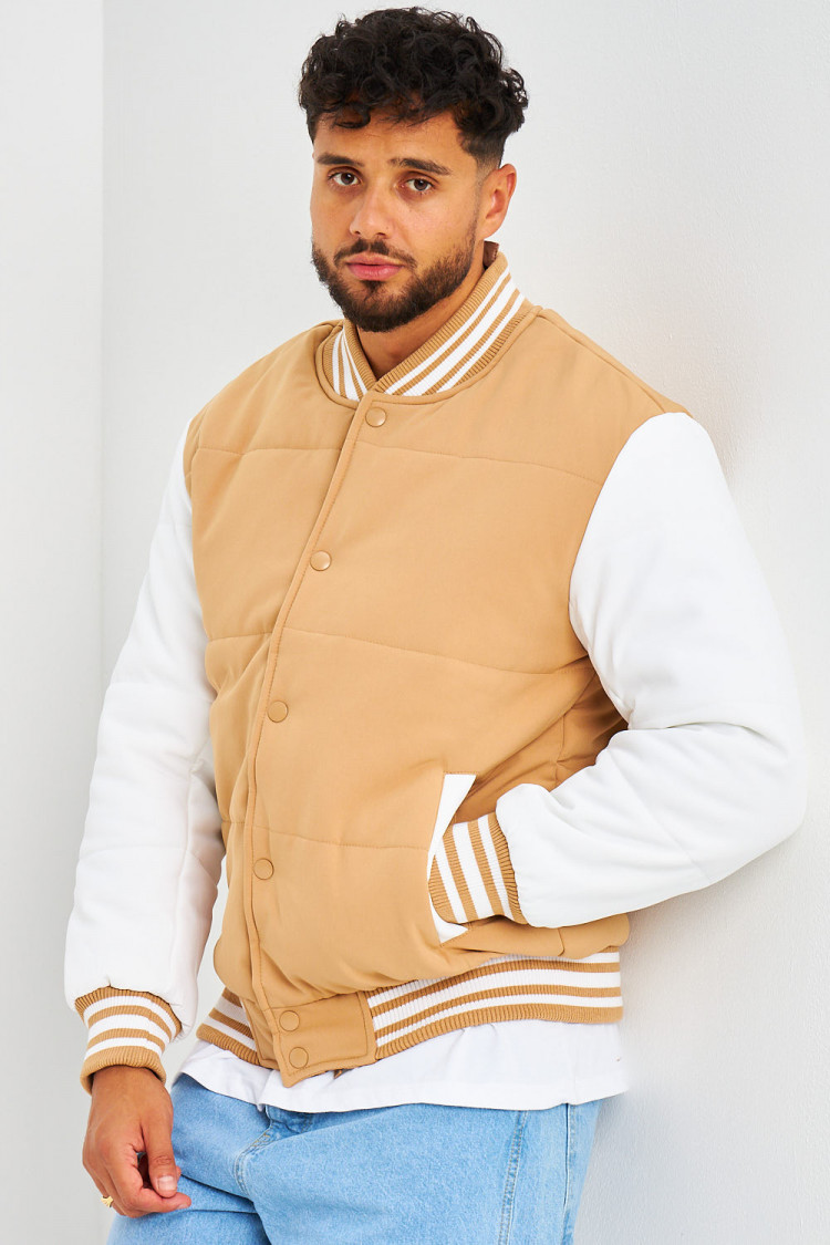 Bomber épais camel à manches longues blanches