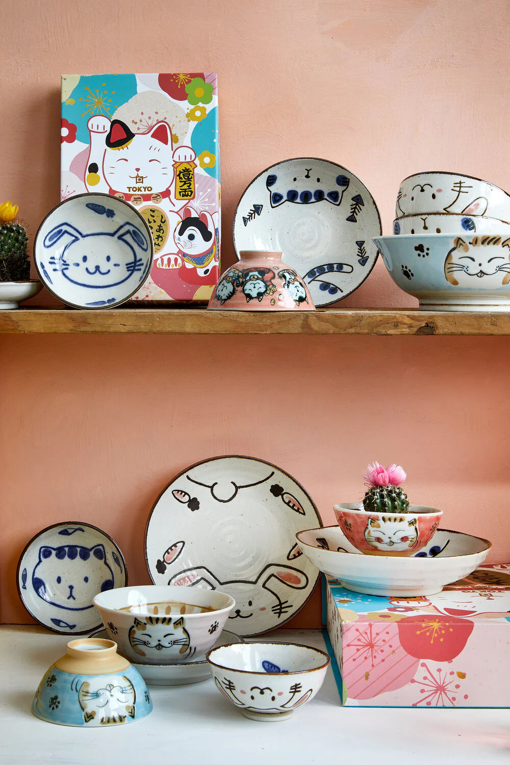 Tokyo Design Studio  Kawaii Rice skål, Fuku Cat Neko Pink - 300 ml