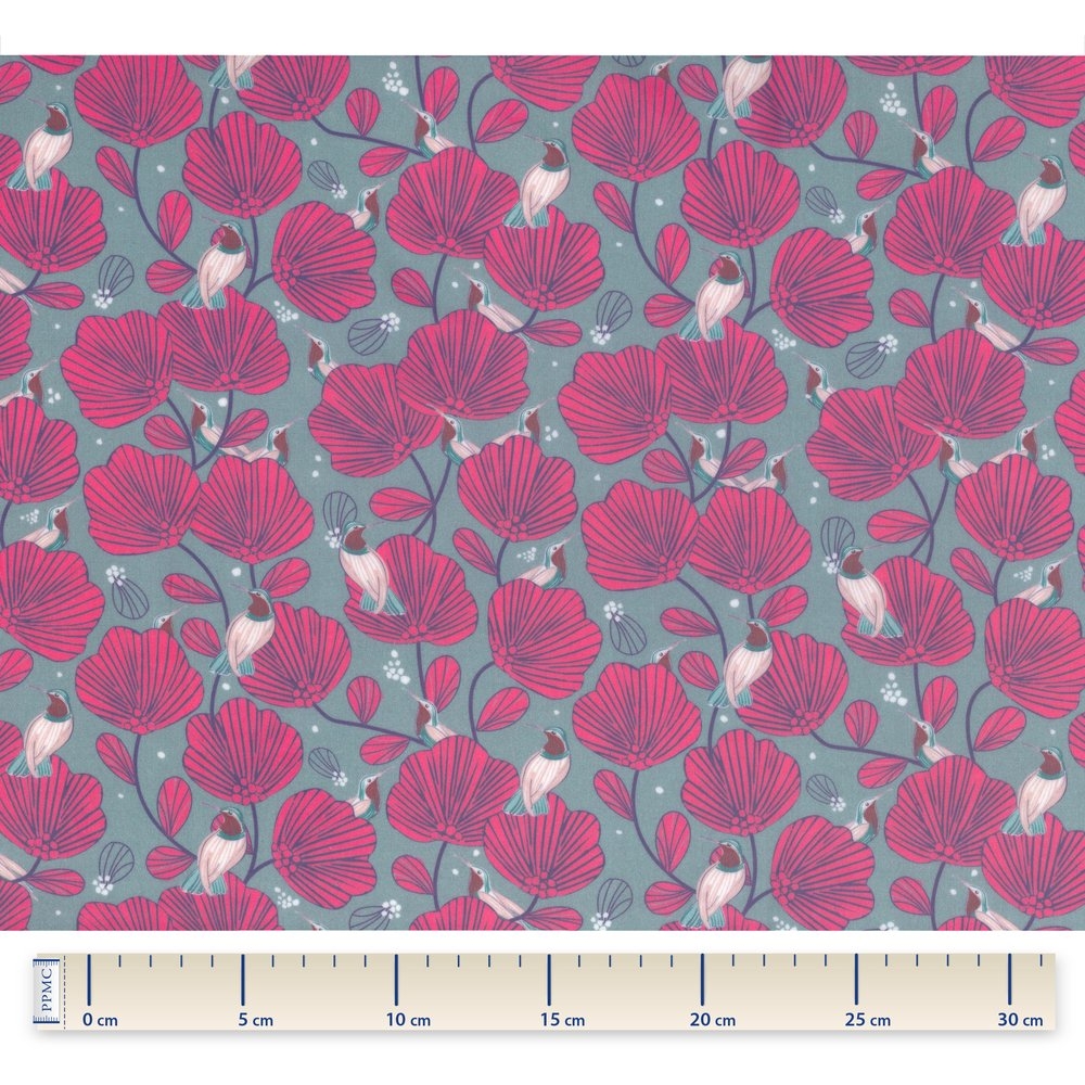 Tissu Enduit Au Mètre Ex2248 Oiseau Framboise