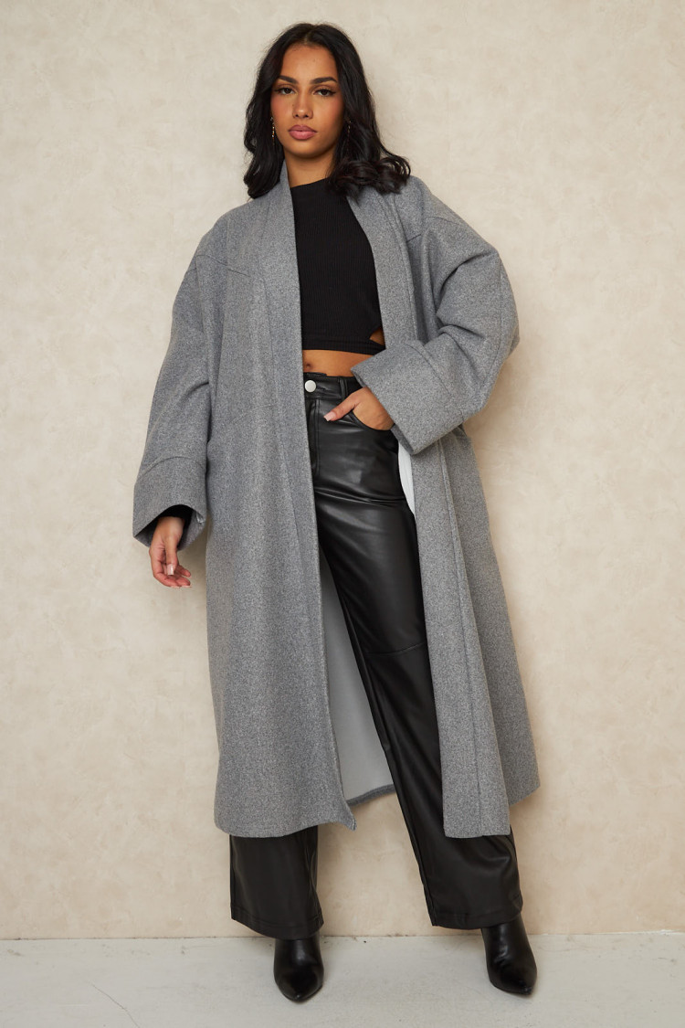 Veste longue ouverte texturée gris