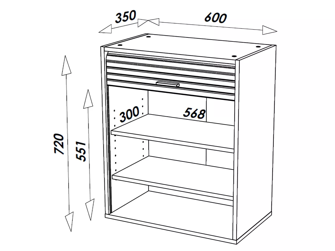 Meuble Cuisine Blanc Rideau Noir Chêne ou Alu 4 Niches L 60 H 72 P 35 cm - Coloris: Aluminium