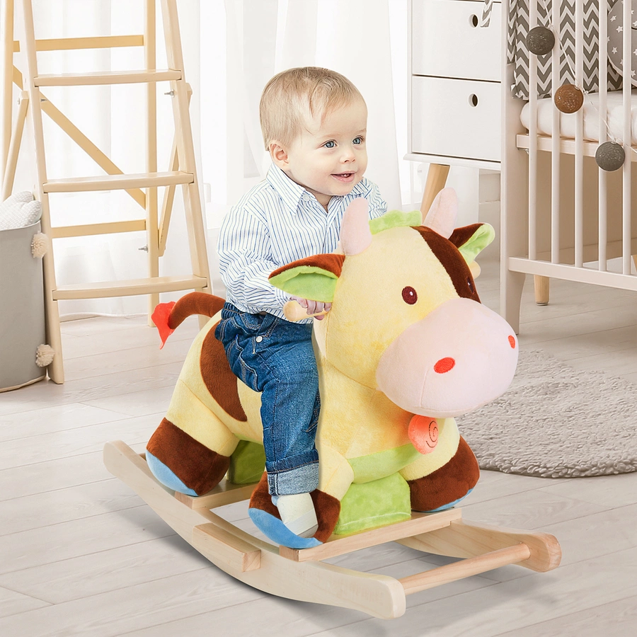 HOMCOM Kinder Plüsch-Schaukeltier als Kuh braun, gelb
