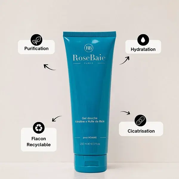Gel de Banho Masculino Rosebaie com Óleo de Rícino 250ml