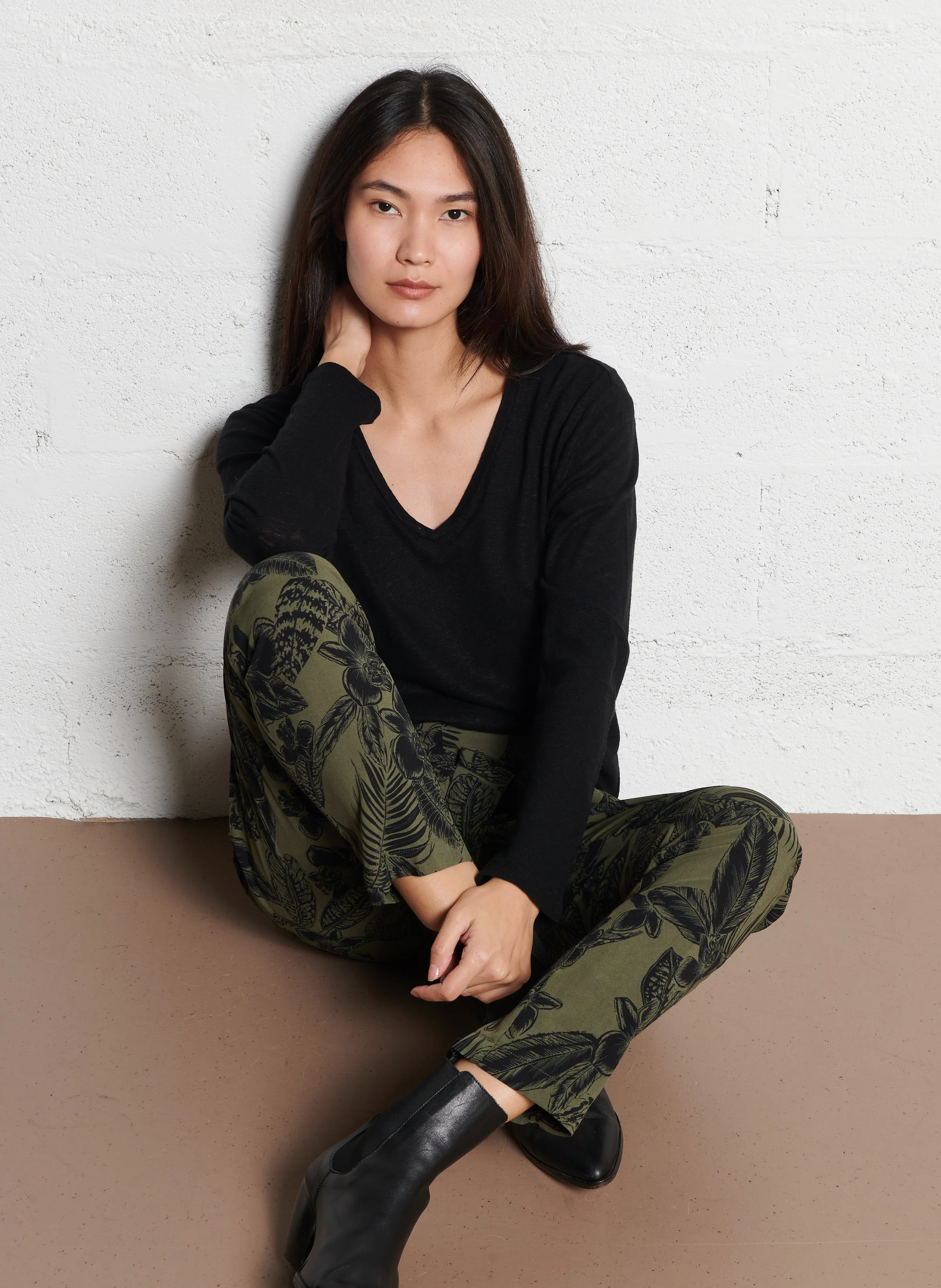 Pantalon droit imprimé | Kaki