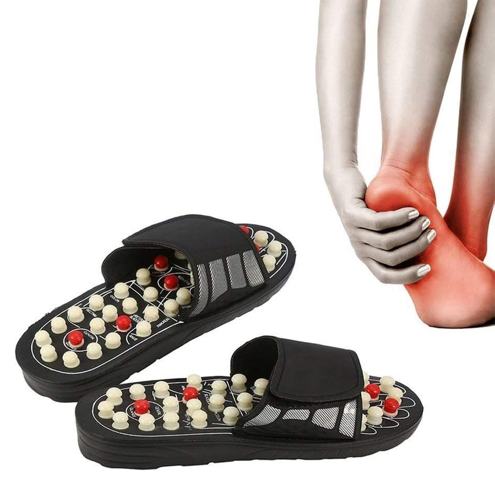 (1 Paar) Gr. 36-37 Fuss Massage Sandalen Hausschuhe mit Massagenoppen - Schwarz