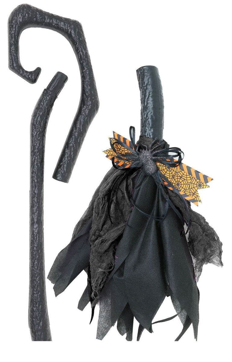 Halloween Heksenbezem Zwart Paars 90cm