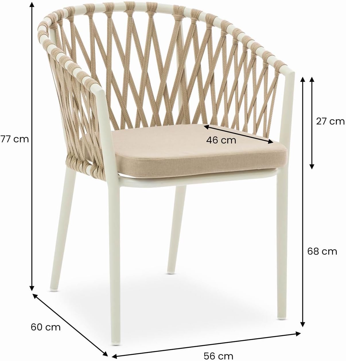 IDIMEX Gartenmöbel Set Sunny mit ausziehbarem Esstisch und 8 Stühlen, Esstisch Gestell aus Alu in weiß, Seilbespannung der Stühle in beige, Essgruppe inkl. Sitzkissen, Terassenmöbel