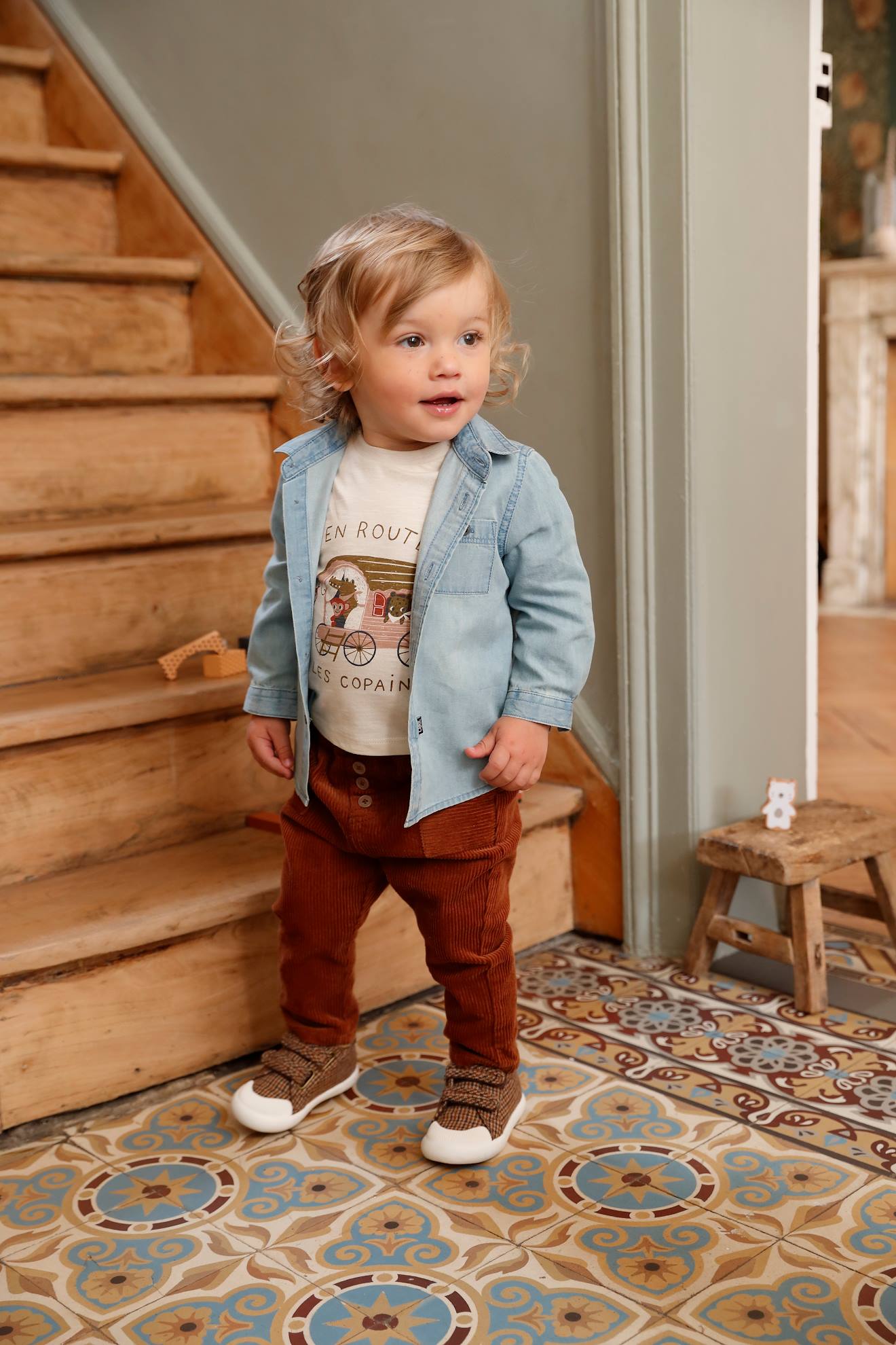 Camisa jeans personalizável para bebê menino, lavagem azul clara