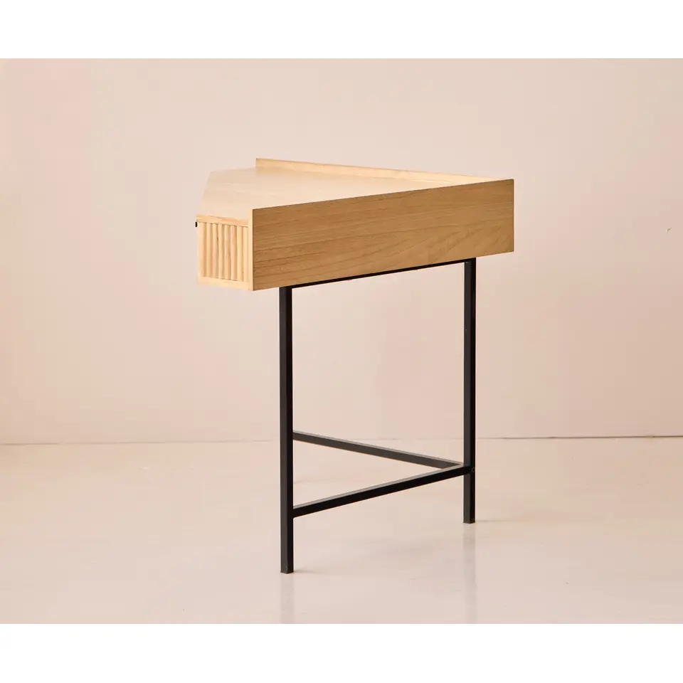 Hoekbureau van hout en metaal met 1 lade