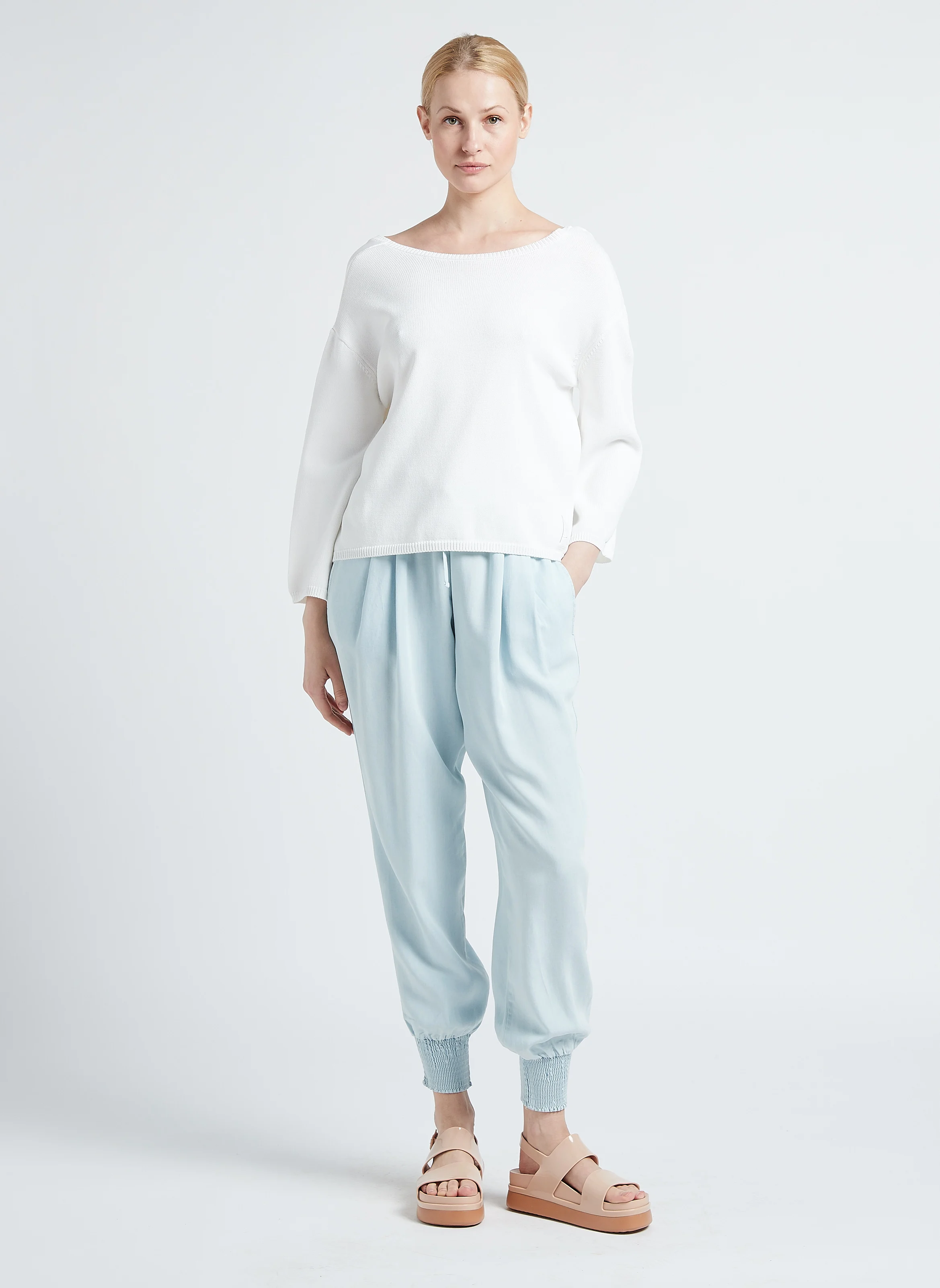 Pull col bateau ajouré en maille mélangée | Blanc