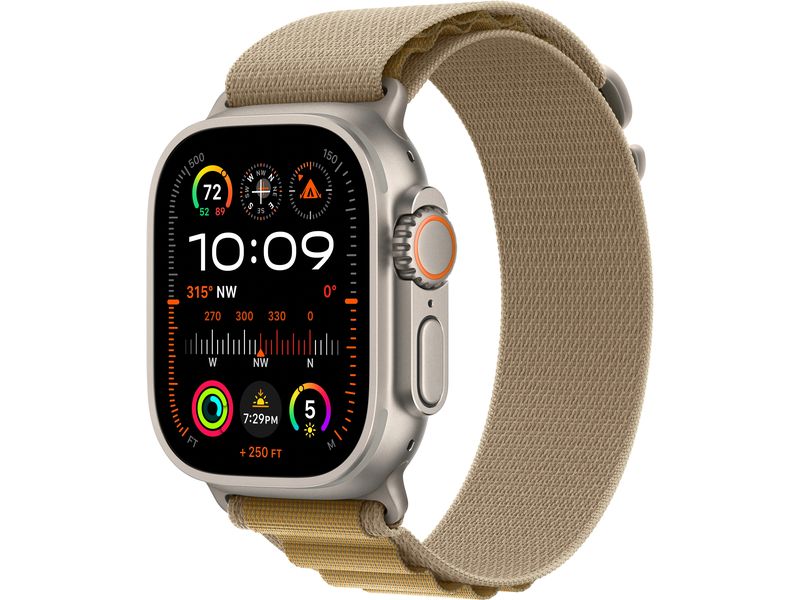 Apple Watch Ultra 2 Natural Titanium Alpine Loop Tan Large Die robusteste und leistungsfähigste Apple Watch.