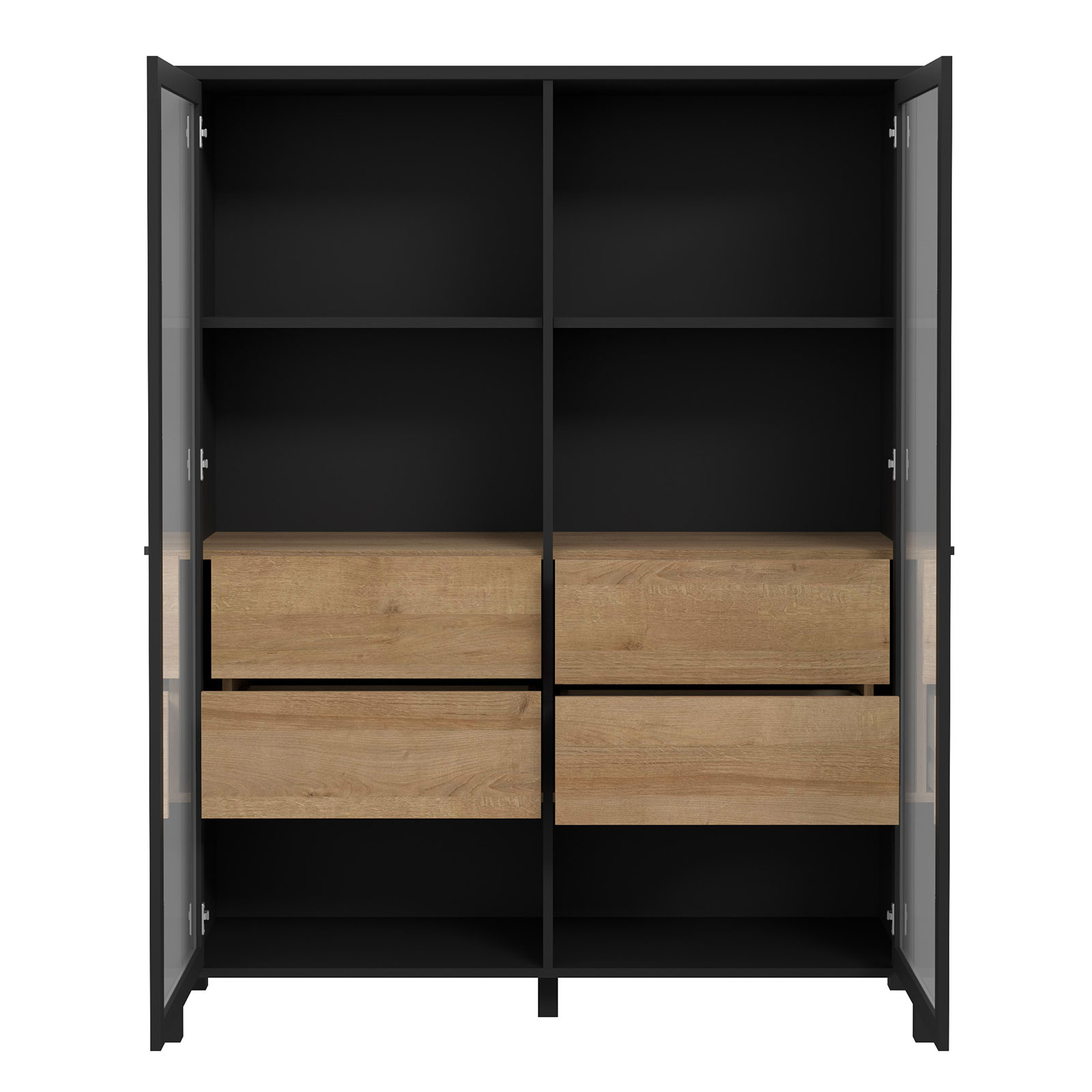 Highboardvitrine - Riveria Eiche - schwarz - mit 2 Glastüren