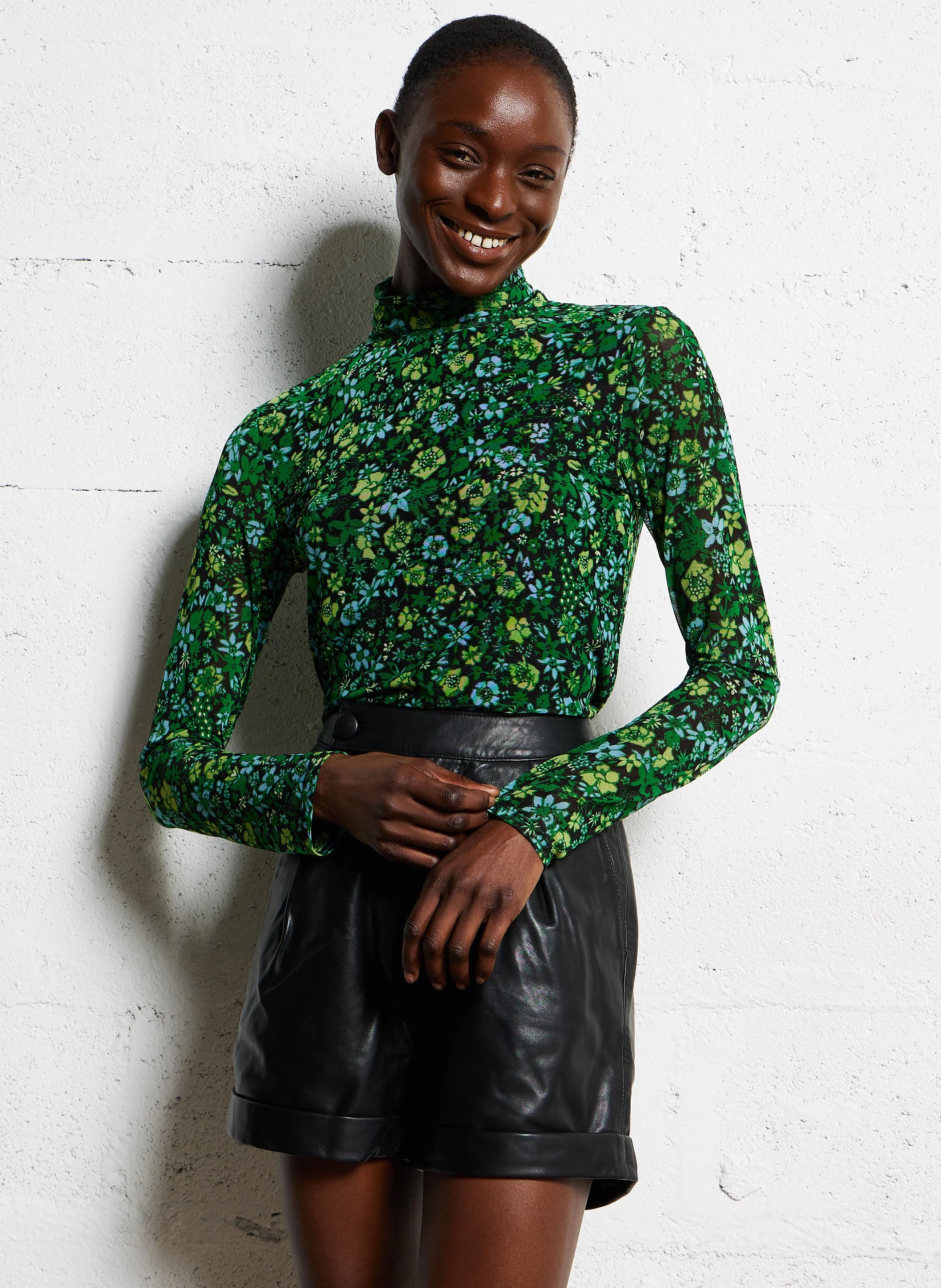 JANE - Top col roulé imprimé | Vert