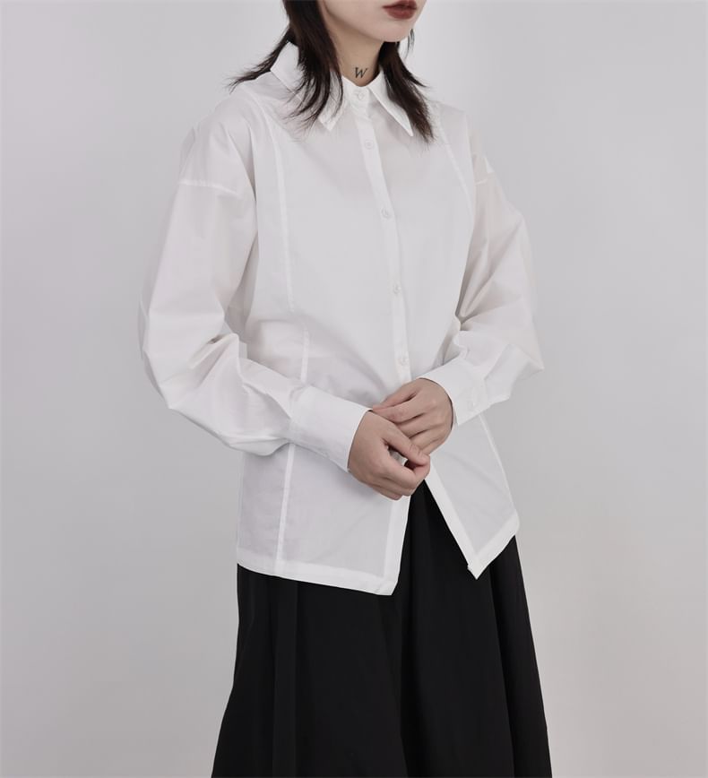 SIMPLE BLACK - Effen overhemd met lange mouwen en kraag