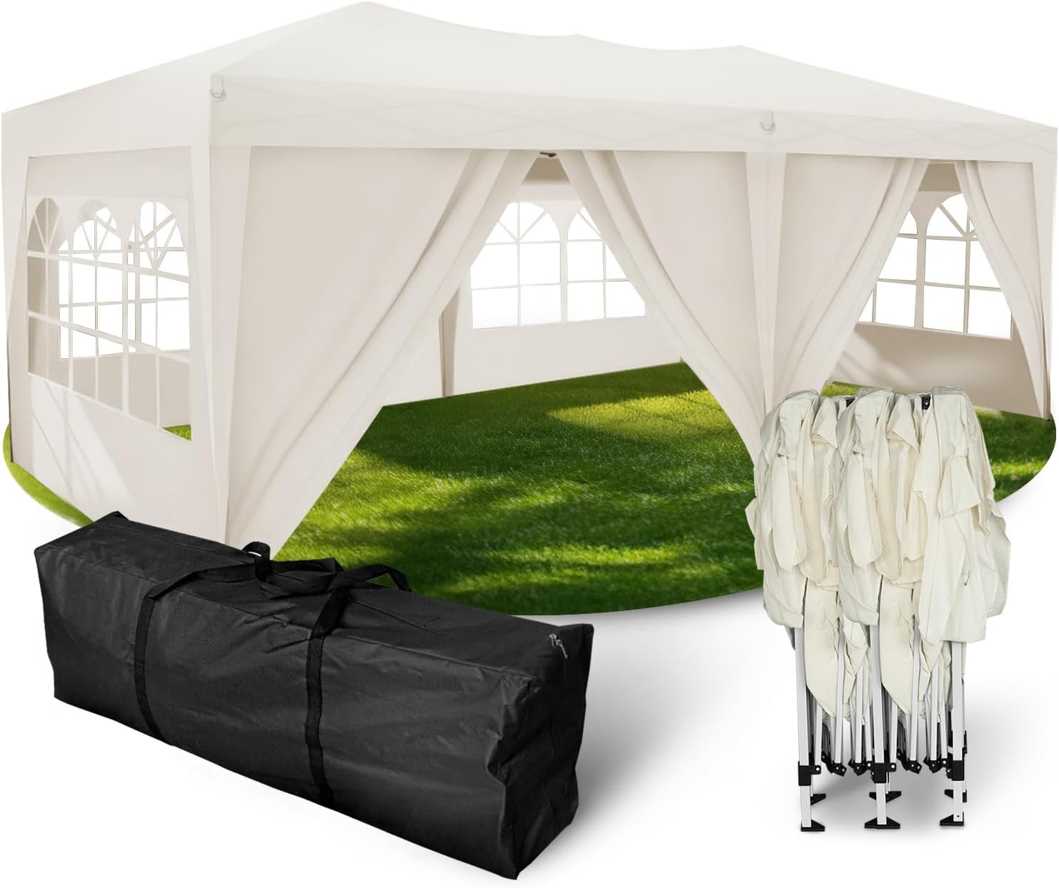 Kronenburg Faltpavillon wasserdicht Pavillon mit 6 Seitenteilen, Gartenzelt, 3x6 m - mit UV Schutz 50+, Champagner