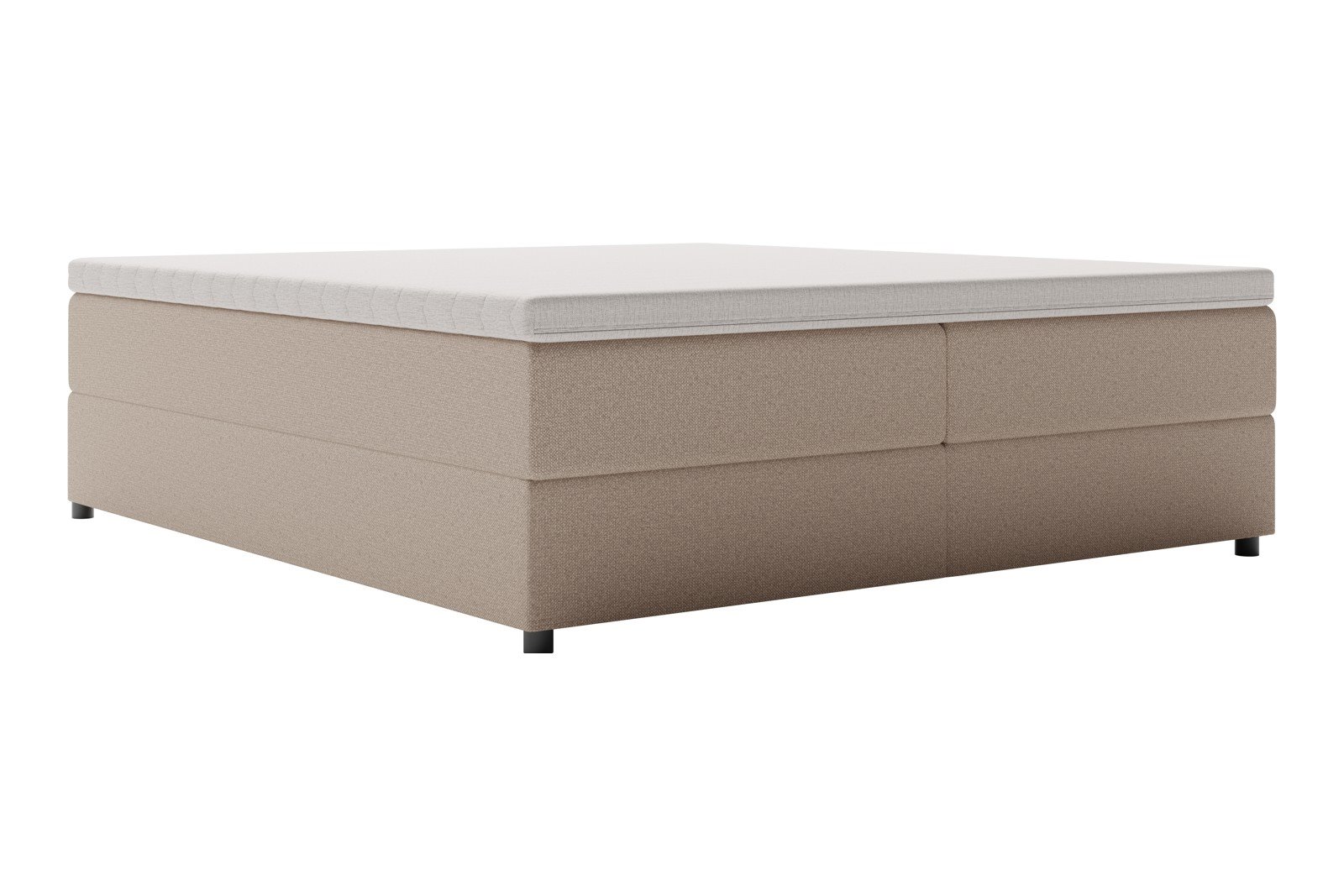 Premium 10 oppbevaringsseng 180x200 cm Magasinseng med oppbevaring, åpnes fra siden. I tekstil storm 06 mørk beige, med medium fasthetsgrad og premium 10 overmadrass,sorte ben. Sengegavl selges separat.