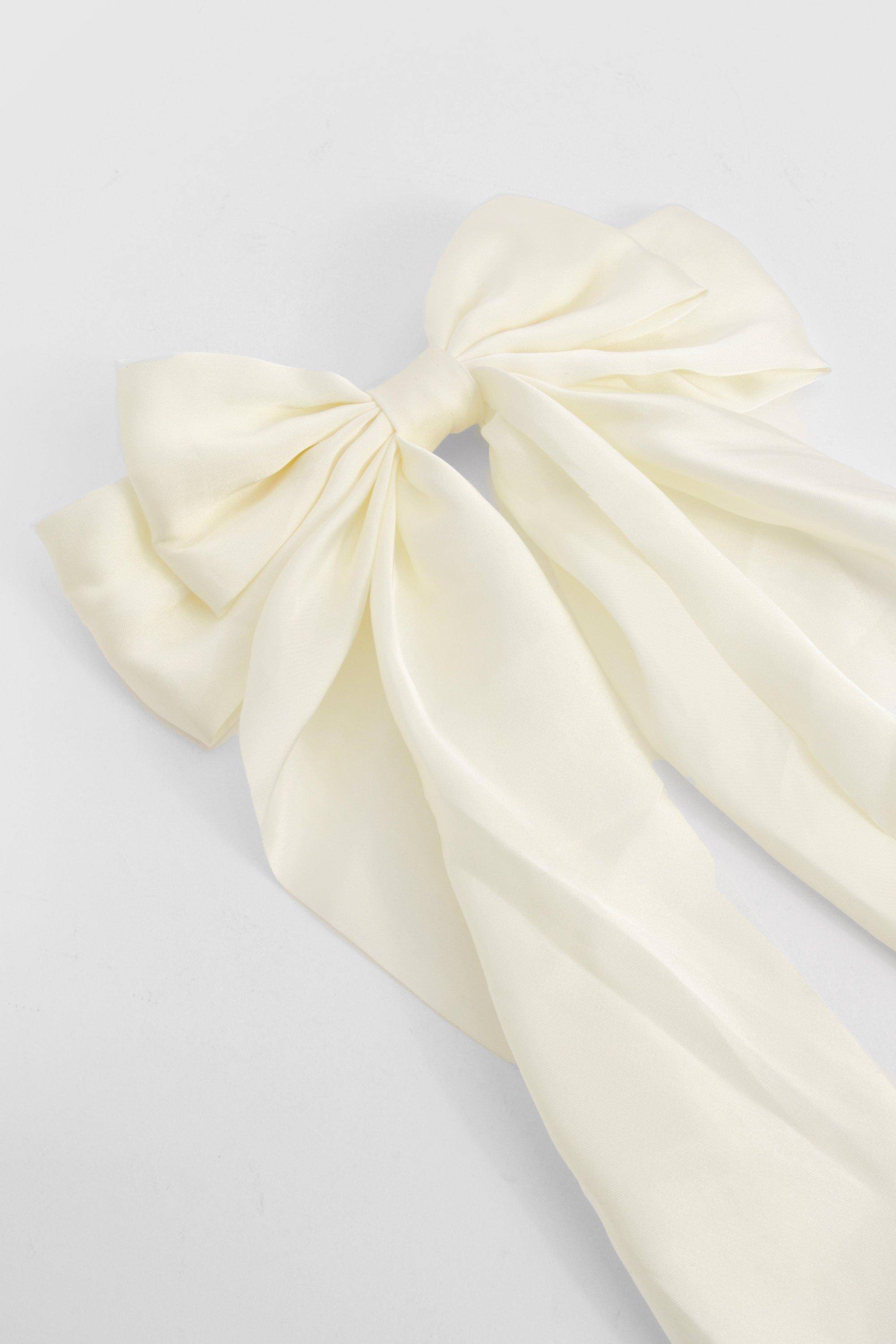boohoo Barrette à cheveux nœud en satin large - Crème