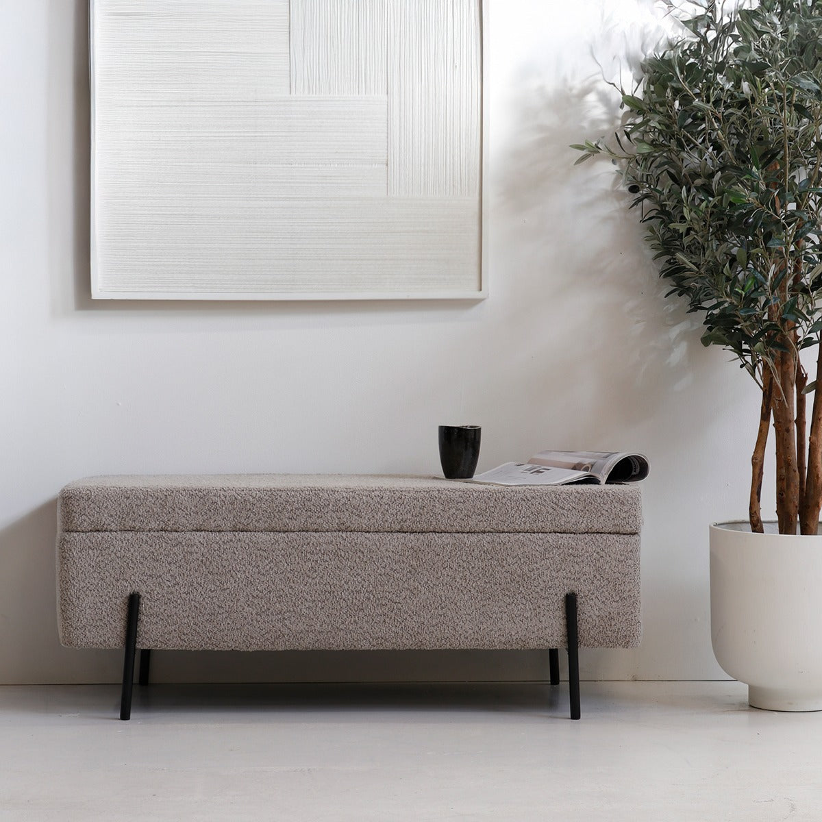 Giga Meubel - Opbergbank Bouclé Taupe 110cm - Japandi - Jari