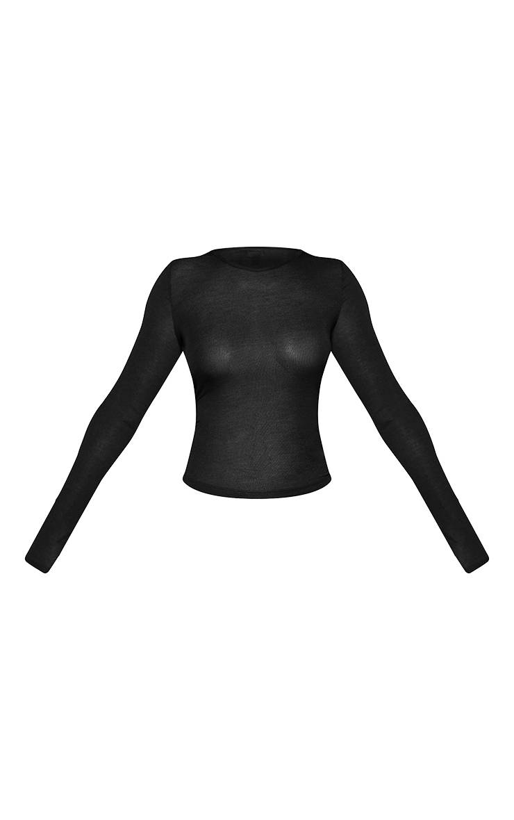 Noir T-shirt Petite En Coton Transparent À Manches Longues