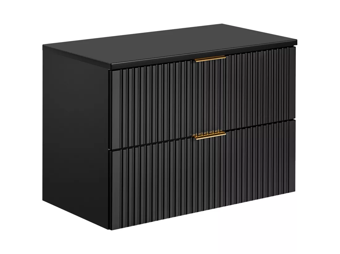 Meuble de salle de bain suspendu strié avec vasque à poser carrée - Noir - 80 cm - ZEVARA