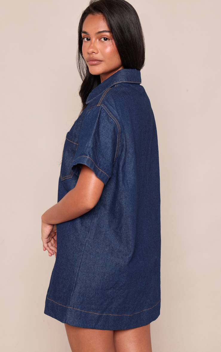 Bleu Indigo Robe Mini En Denim Style Rugby