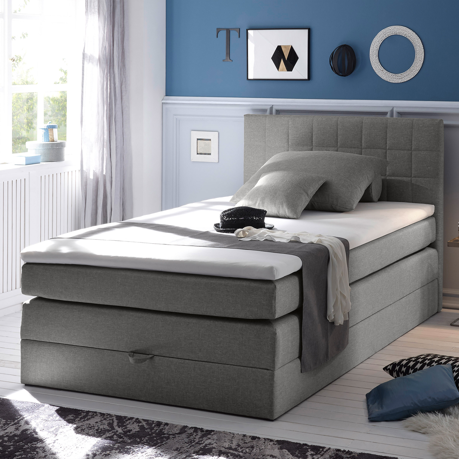 Boxspringbett - grau - H2 - Microfaser - 140x200 cm