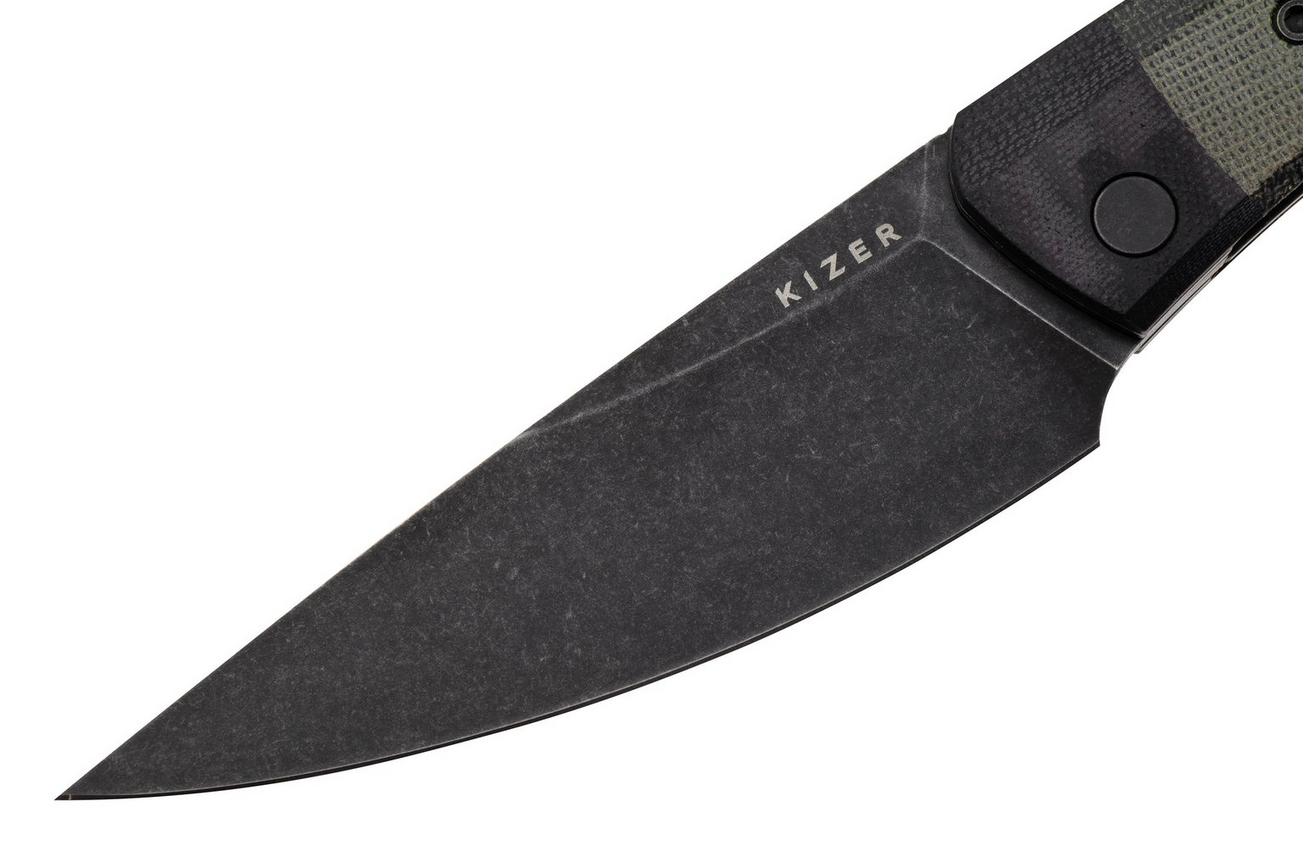 Kizer Vanguard Momo V4663A1 Blackwashed Nitro-V, Black G10 and Grey Micarta, zakmes, Vladimir Legachev design