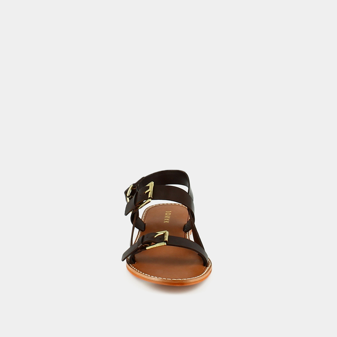Sandales à boucles dorées  en cuir marron foncé