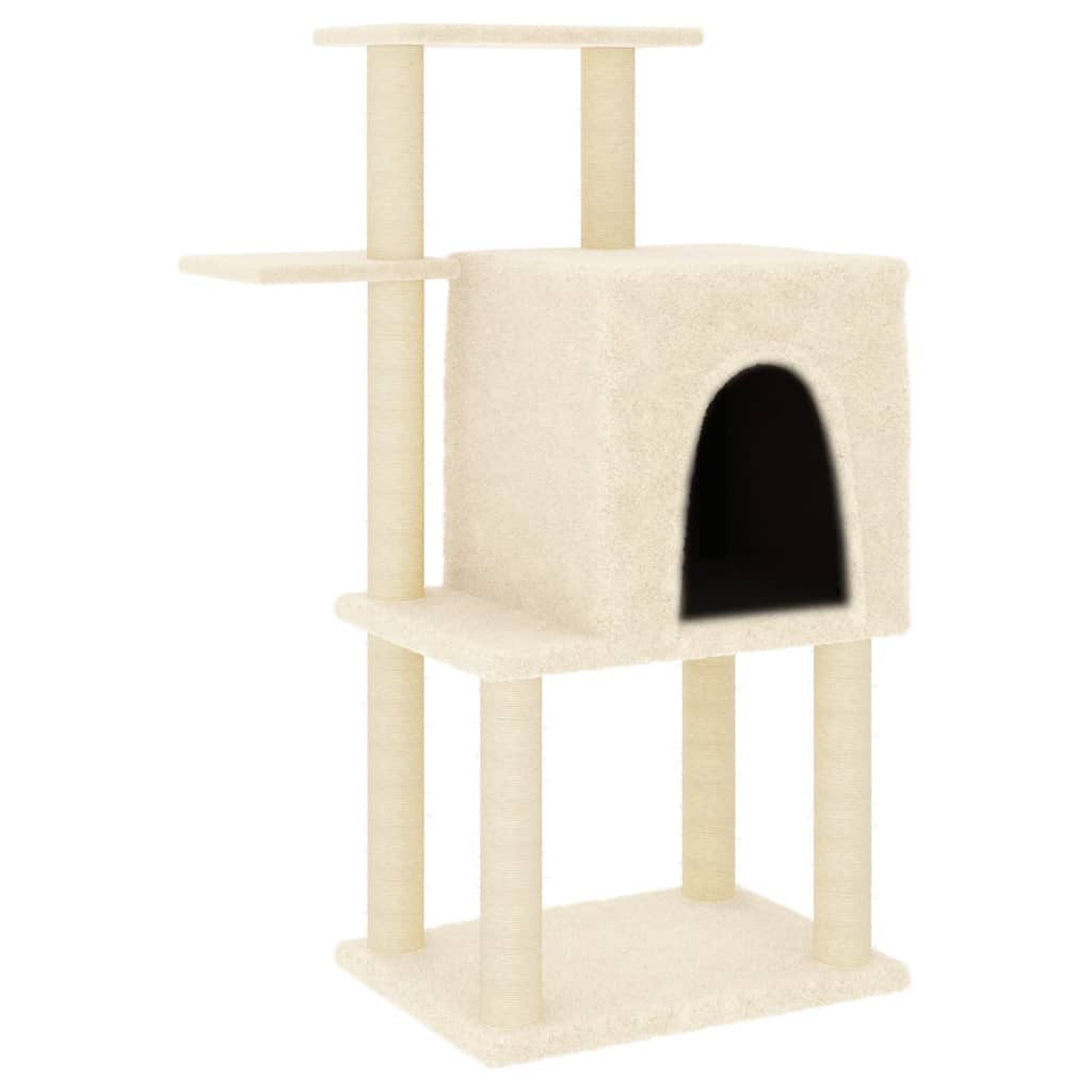 Arranhador para gatos vidaXL com postes de sisal, cor creme, 97 cm