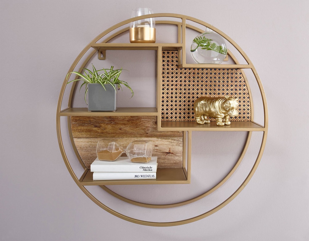 Wandregal 62 cm Goldfarbig/ Mango massiv