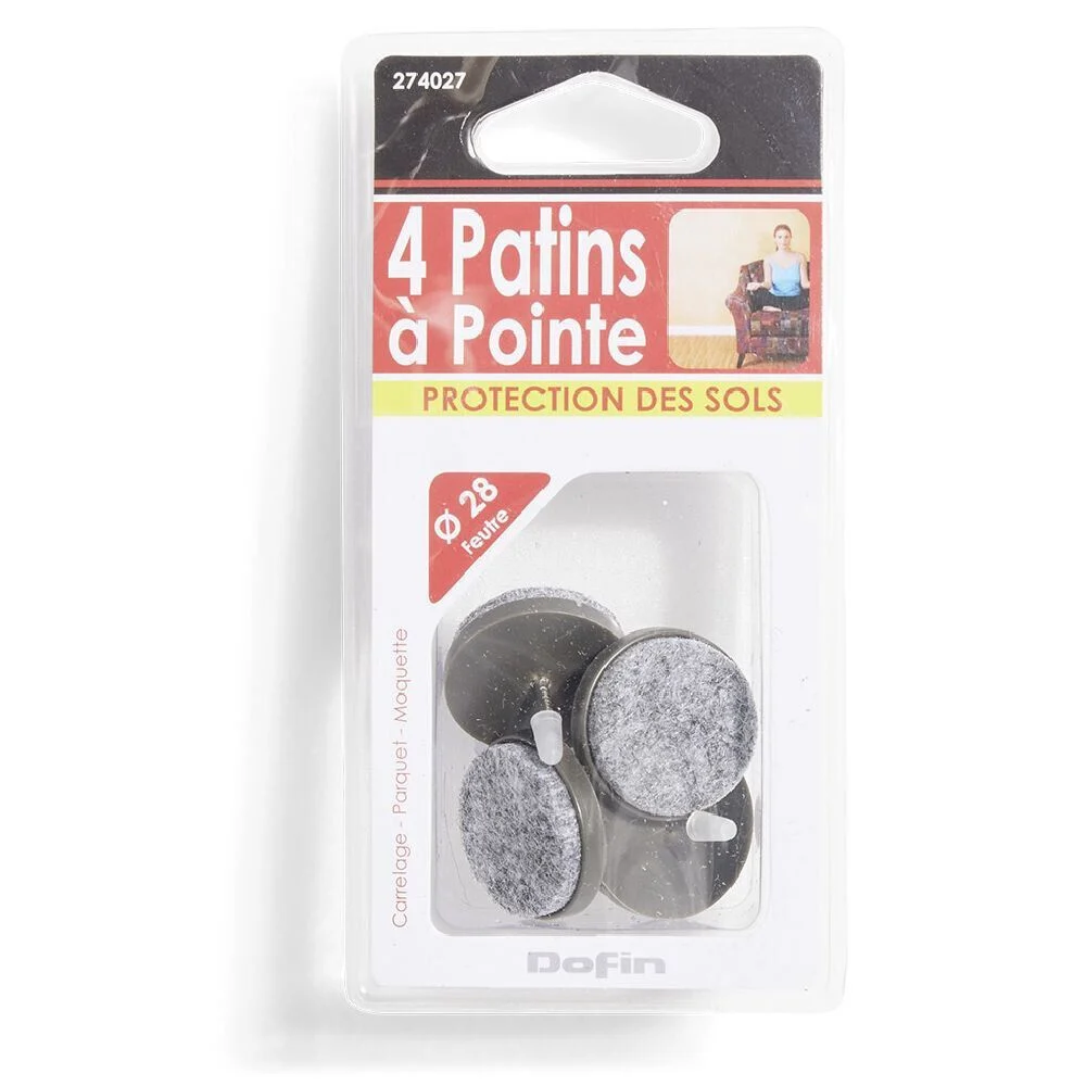 Lot de 4 patins de meuble ronds avec pointe - Ø28 mm