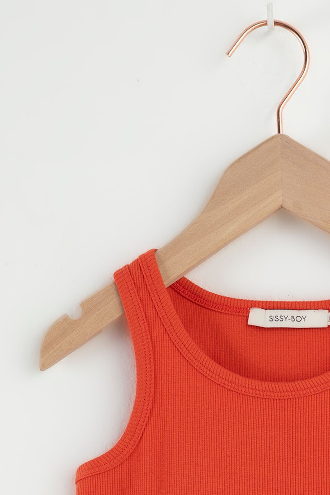 Warm oranje rib singlet met embroidery