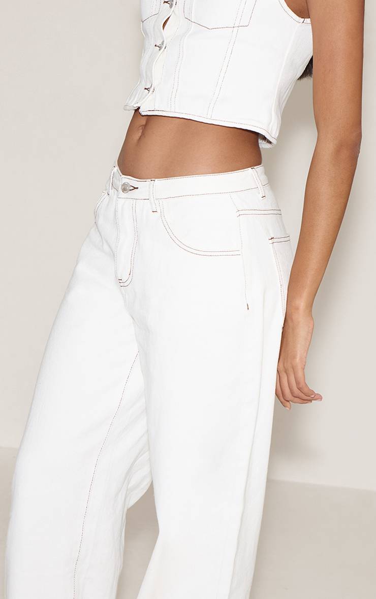 Jean Large Taille Basse À Surpiqûres Contrastées