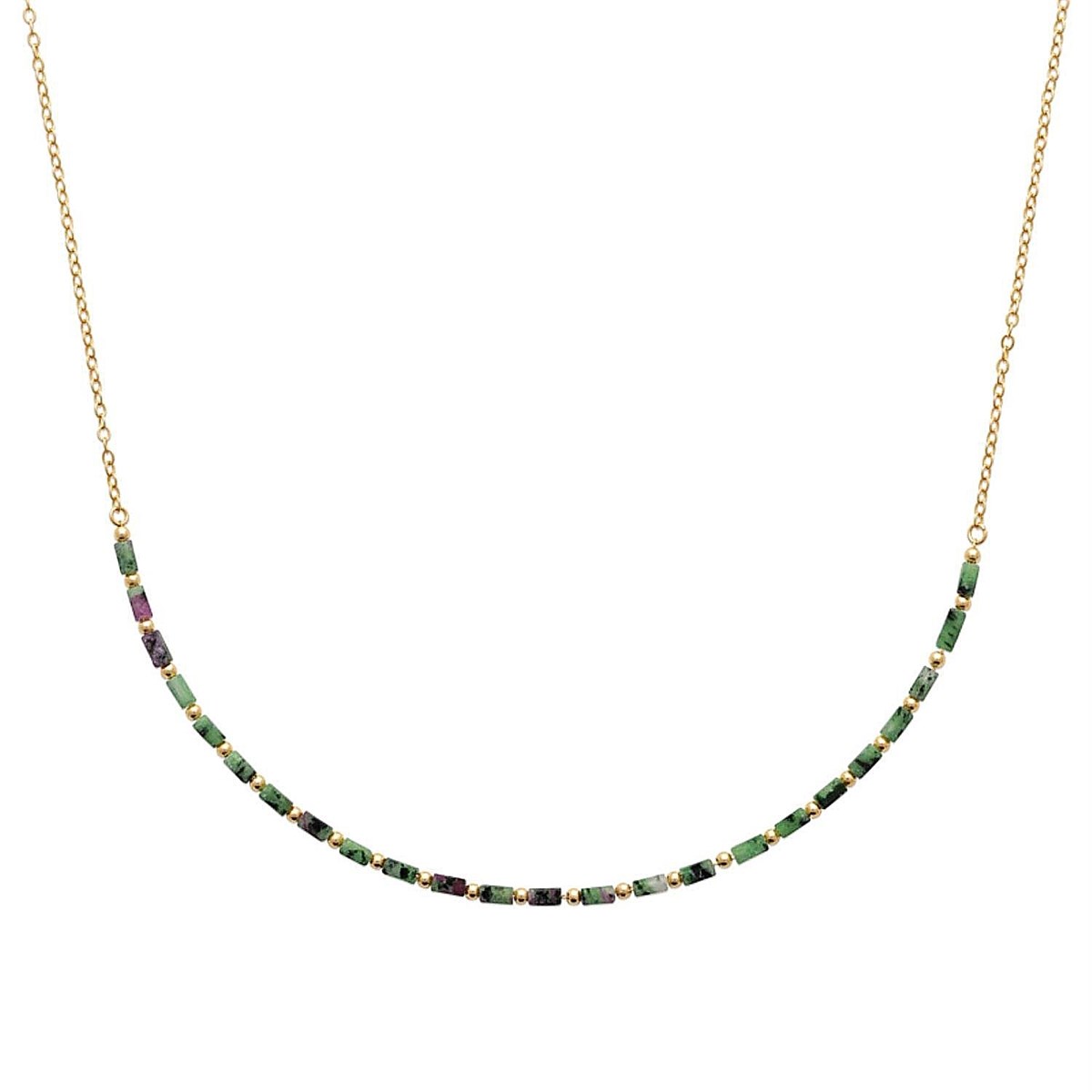 Collier pierres naturelles Rubis Zoïsites Plaqué OR 750 3 microns