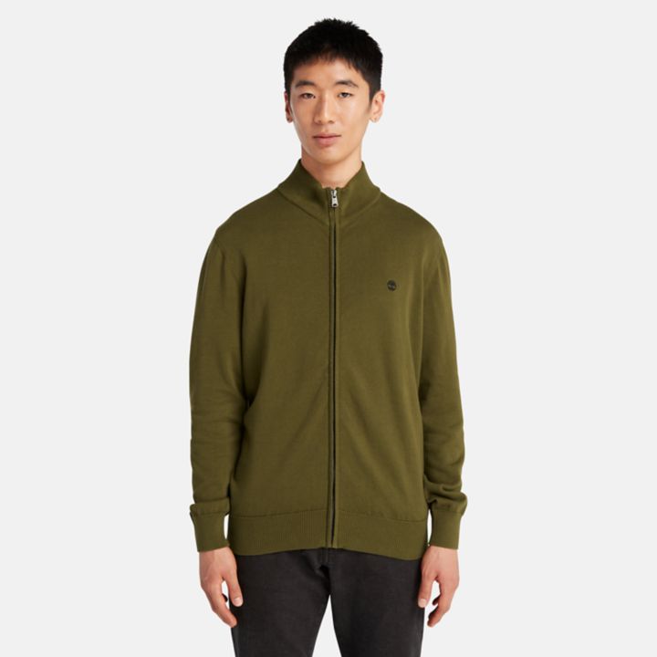 Suéter masculino Williams River com zíper frontal na cor verde.